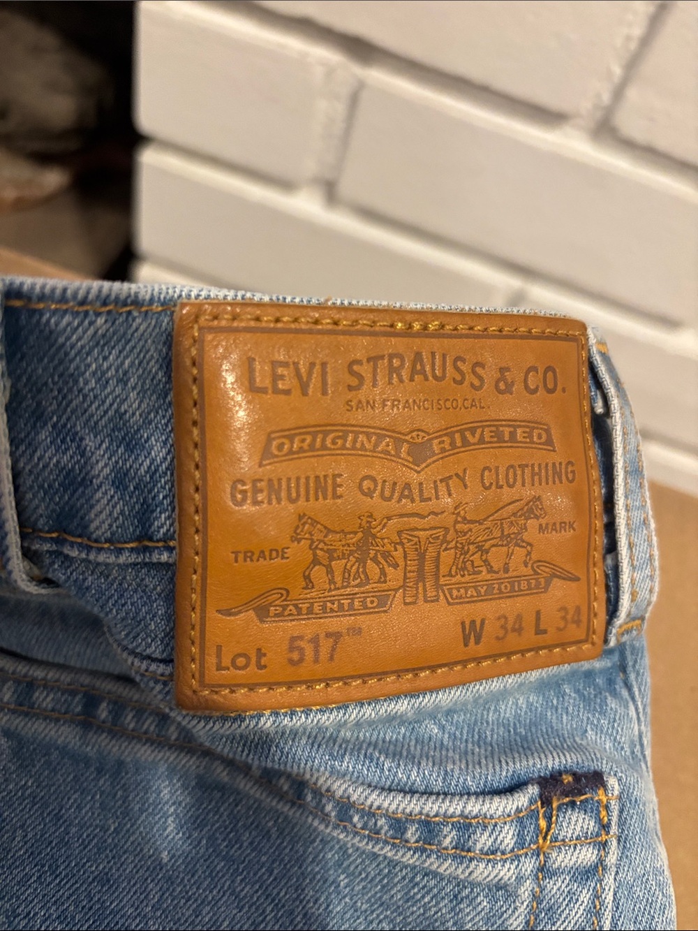 Levi's Men’s Light Blue Bootcut Jeans with Tan Leather Patch